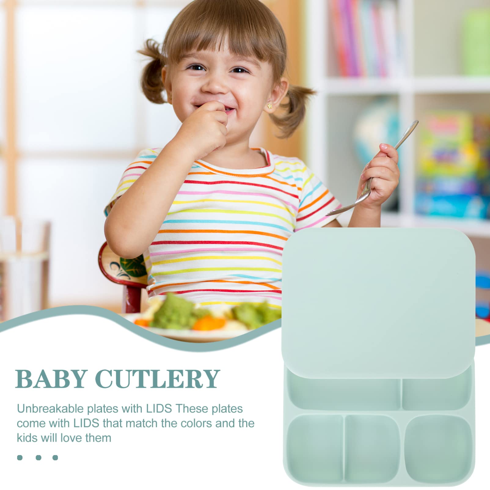 Sosoport Silicone Food Divider Plate with Lid Suction Snack Tray for Breakfast for Meals and Outdoor Use Easy to Clean