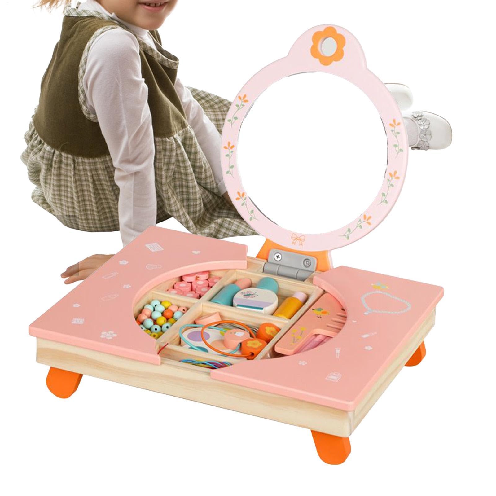 Toeletta per Bambine Toeletta Legno con Specchio | Trucco per Bambini di Finzione con Pettine e Per Carnevale Compleanno Natale Casa e Creativo