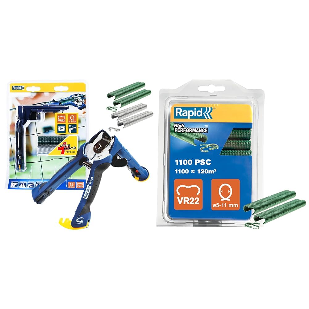 Rapid FP222 - Pince à Grillage, Chargeur Haute Capacité, Poignée Ergonomique, Rangement Facile & VR22 - Agrafes à Grillage en Acier Galvanisé, Plastifié Vert