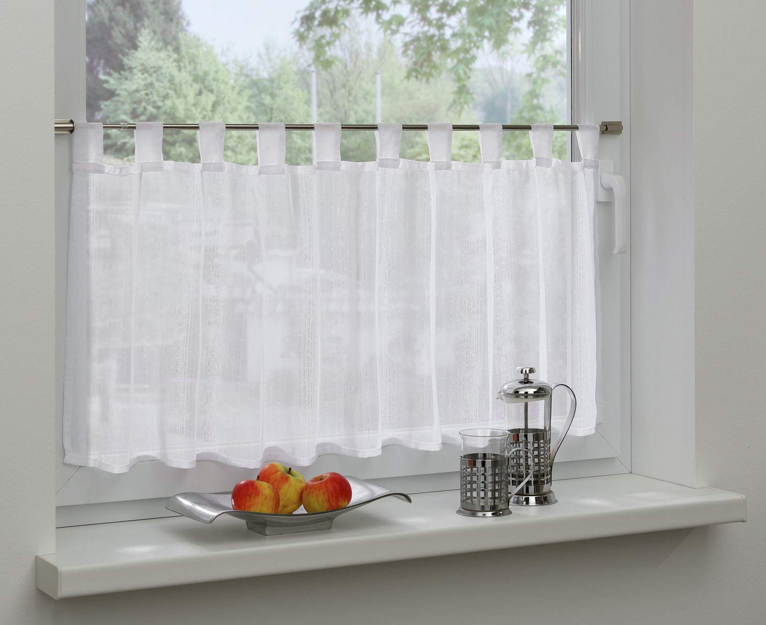 Gardinia Bistro Curtain with Attached Loops, Transparent Panel Curtain, Effect Yarn, White, 140 x 48 cm, W 55.1" x L 18.9" (1 Panels) - Image 3