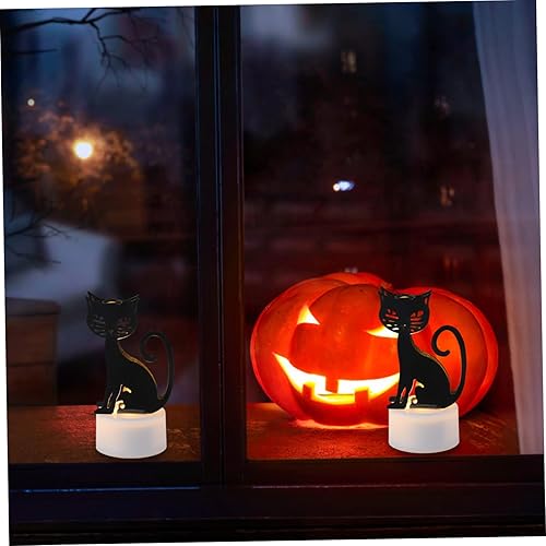 Miniatura 8 de DOITOOL 2 piezas de decoración de Halloween para mujer, decoración interior de Halloween, velas de gato negro sin llama, velas de té de Halloween,