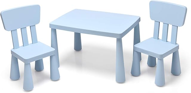 Maxmass Kids Activity Play Table & Chair Set, Children Multifunction Study Table with 2 Chairs, Kids Furniture Set for Drawing, Arts & Crafts and Snack Time (Blue)