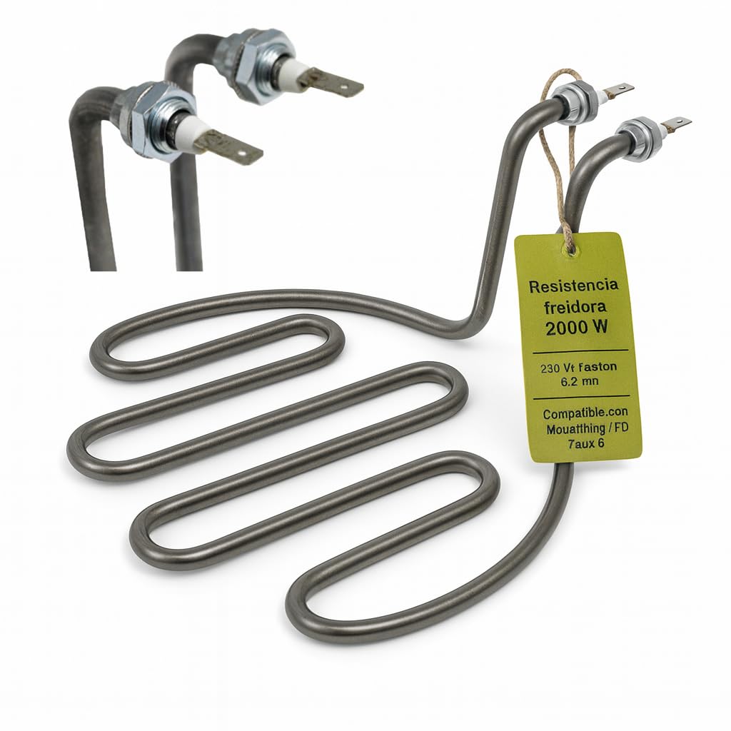 Resistencia Freidora 2000W 230V Inmersión P 901701 Recambio Hostelería para F5 y Lux 5 Tubo Ø8mm Sujeción 2 Orificios Faston 6.3mm Calentamiento Rápido Aceite Cocinas Industriales