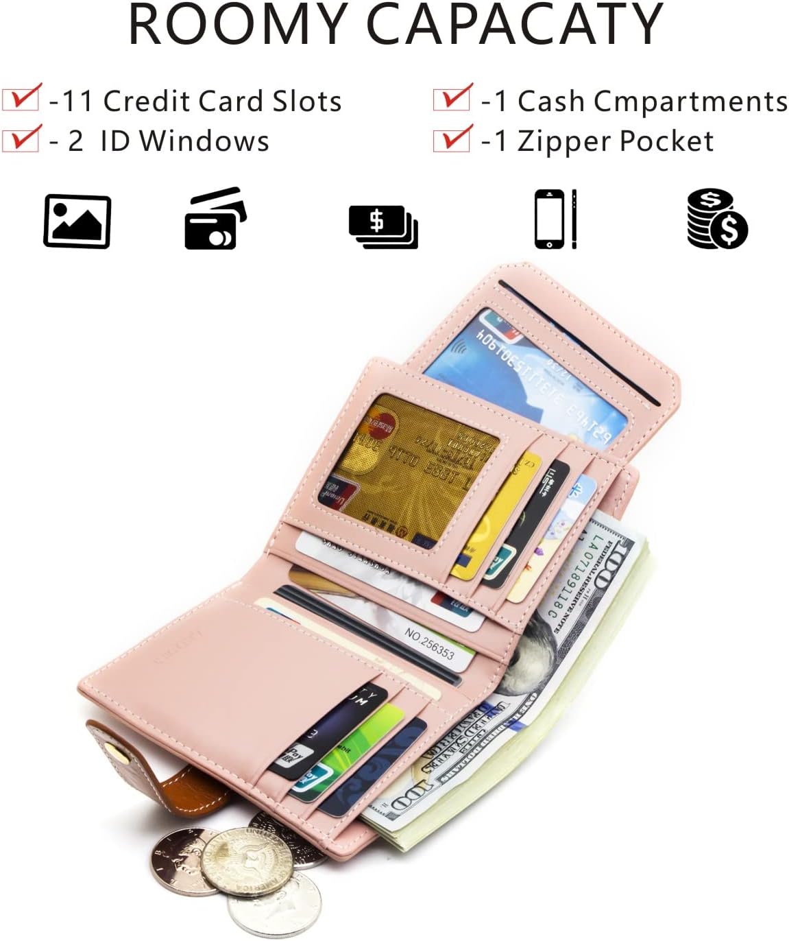 ANDOILT Wallets for Women Genuine Leather Small Bifold Wallet RFID Blocking Card Case Purse with ID Window Coin Pocket | Small, RFID Blocking, Card Case, Purse, with ID Window, Coin Pocket - Image 2