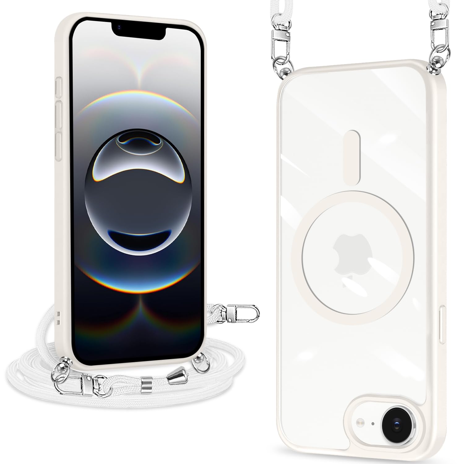 ZHIYIJIA iPhone 16E / iPhone 17E 用 ケース クリア ショルダー MagSafe対応 ワイヤレス充電 アクリル背面 耐衝撃 マグネット搭載 アイフォン16e/17e ケース マグセーフ対応 耐久性 滑り止め 黄変防止（ホワイト）