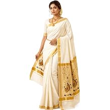 Kerala Kasavu Saree with Embroidery Tissue Pallu & Gold Zari Border | Kuthampully Kerala Sari