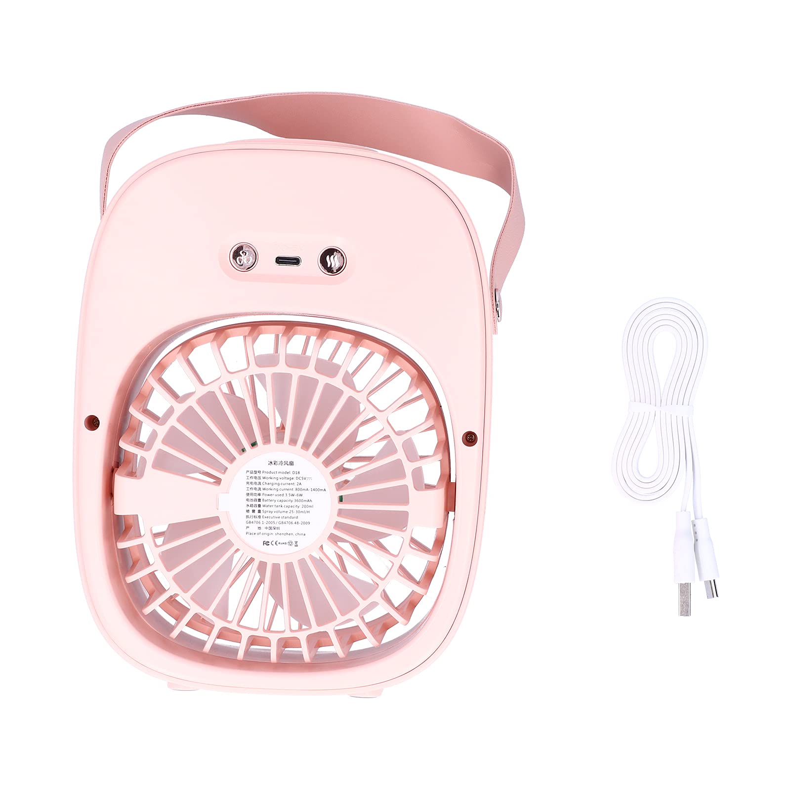 YWBL-WH Ventilatore Nebulizzatore Spray, Batteria 3600mAh, Serbatoio (PINK) | Costruzione in ABS, Leggero 704g, Funzionamento Silenzioso, Luce Calda, Display Digitale, Spegnimento Automatico per Acqua