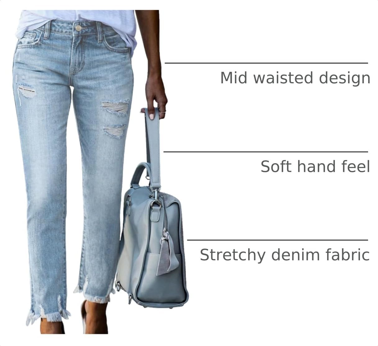 EVALESS Women's High Waisted Tummy Control Straight Ankle Ripped Jeans image 4