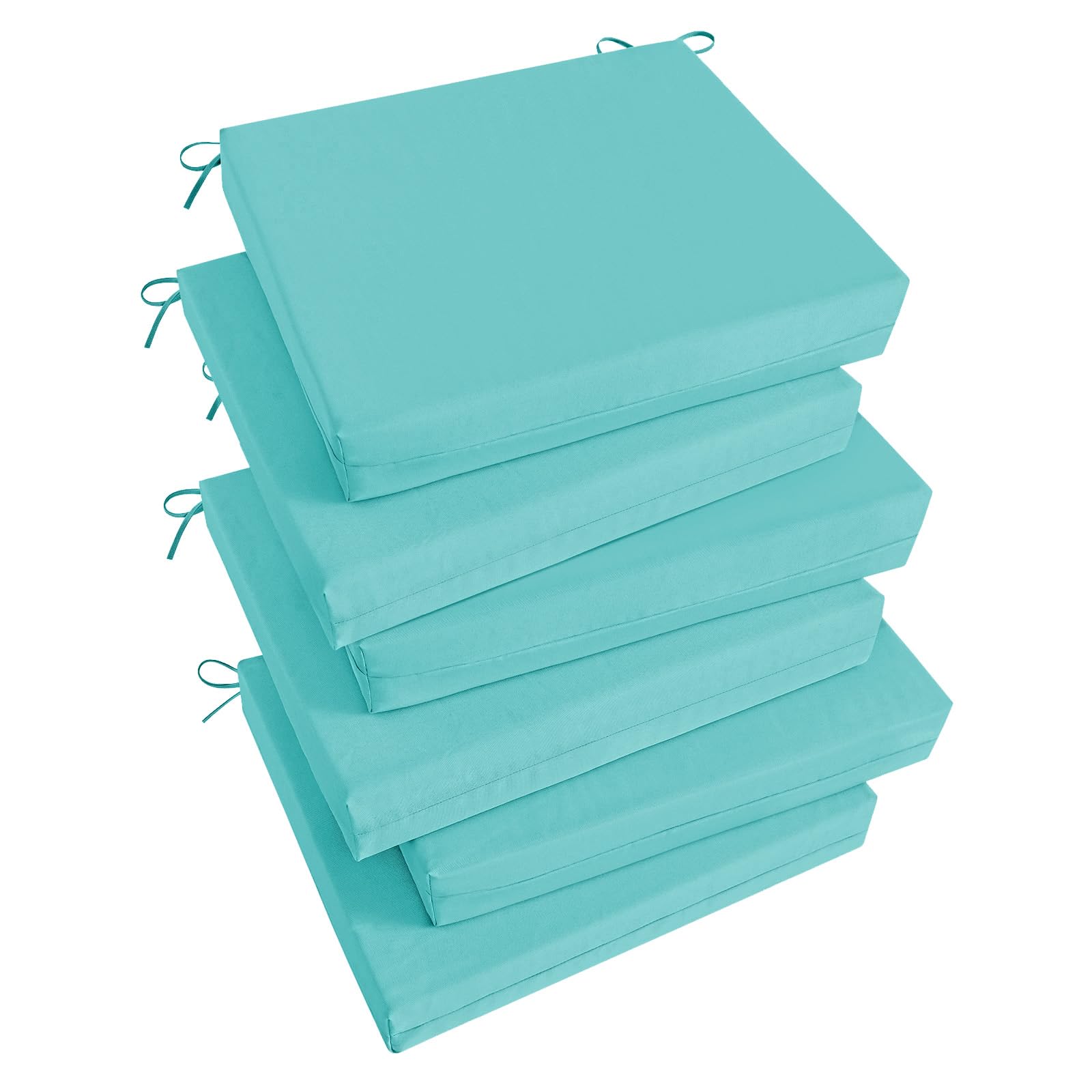 Basic Beyond Outdoor Chair Cushions Set of 6, Square Corner Outdoor Cushions for Patio Furniture, Water Resistant Patio Chair Cushions with 2 Ties, 18.5x16x3, Teal