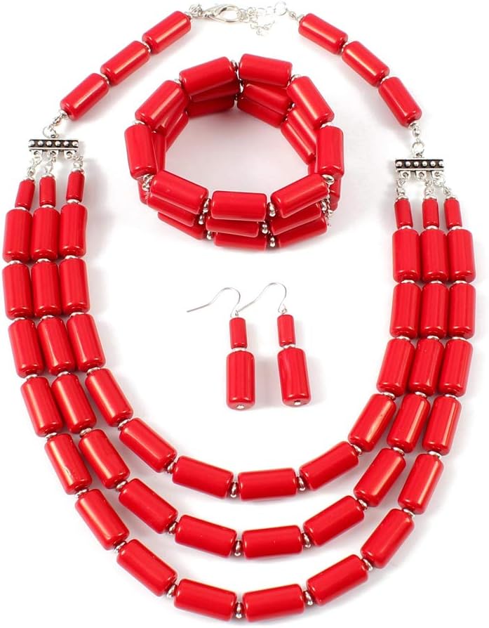 Lanue Fashion Handmade Bead Multilayer Statement Necklace Bracelet Earrings Jewelry Set