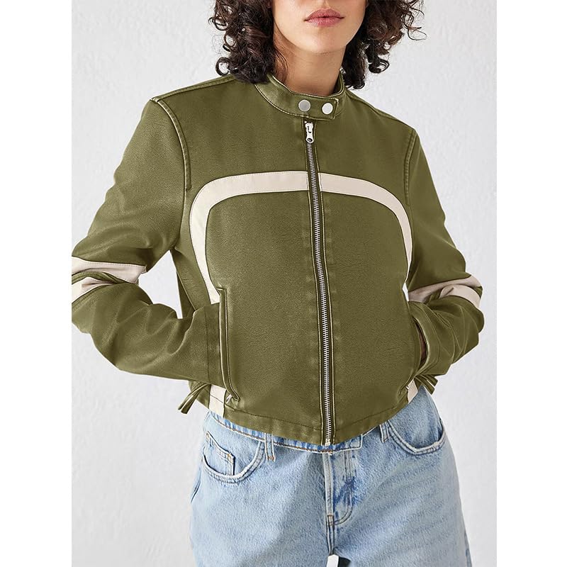 VOIKERDR Leather Jacket for Women Zipper Motorcycle Jacket Women Pu Leather Biker Jacket Streetwear2