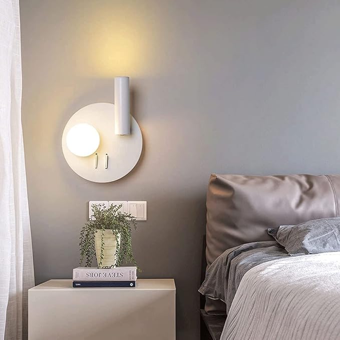 Elksdut LED-wandspot 6W bedrade wanddraaibare blaker met schakelaar, verstelbare wandspots Accentspotverlichting binnen, witte wanddraaibare lampen voor slaapkamer Leeslampjes bij het bed photo 3