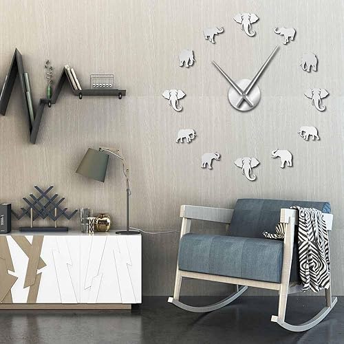 Miniatura 6 de The Geeky Days Reloj, decoración de pared de gimnasio, reloj de cuarzo silencioso sin marco grande 3D, 27.6-47.2 in, plateado