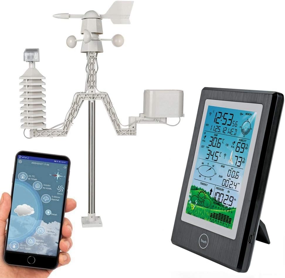 Weather Station, Multifunction Intelligent Solar Weather Station,Support Mobile APP Monitoring, Real-time Monitoring of Wind Speed, Rainfall, air Pressure