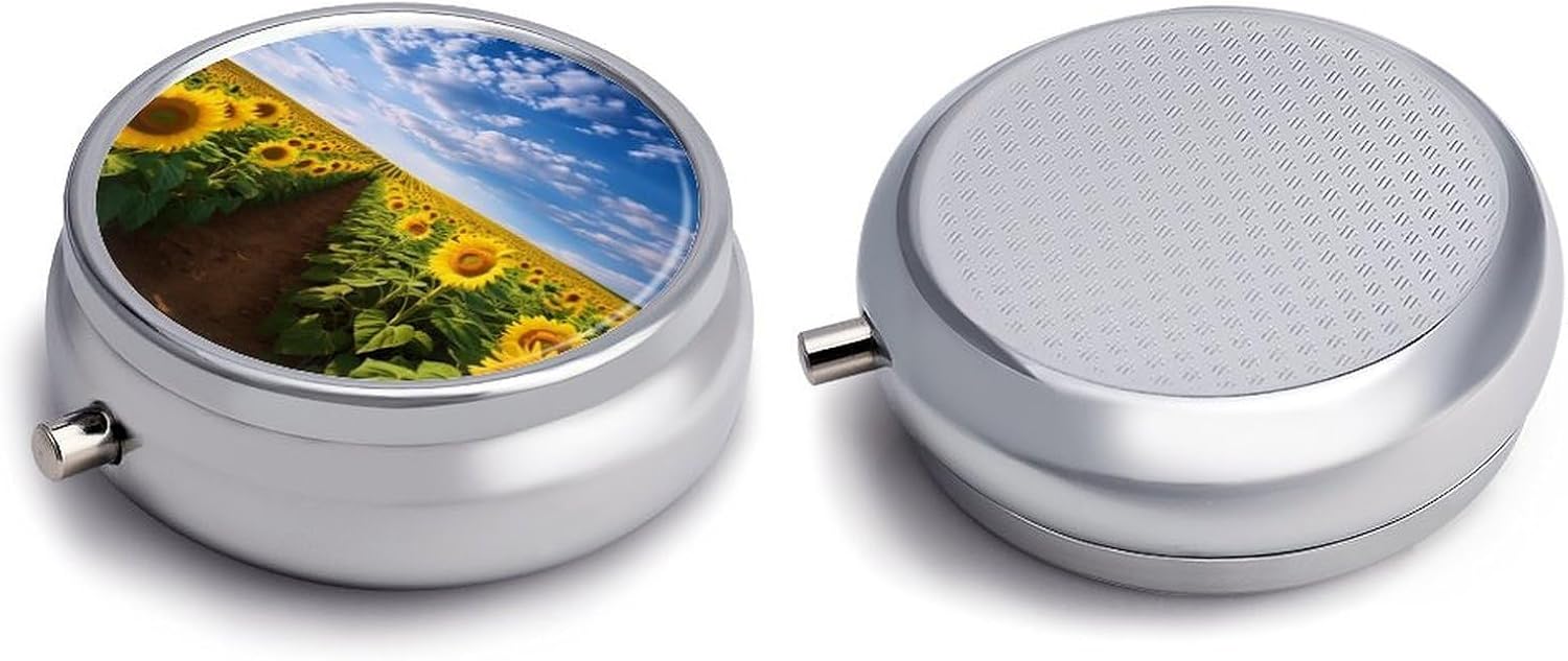 Round Silver Pill Box Small Pill Case for Purse and Pocket 3 Compartment image 3