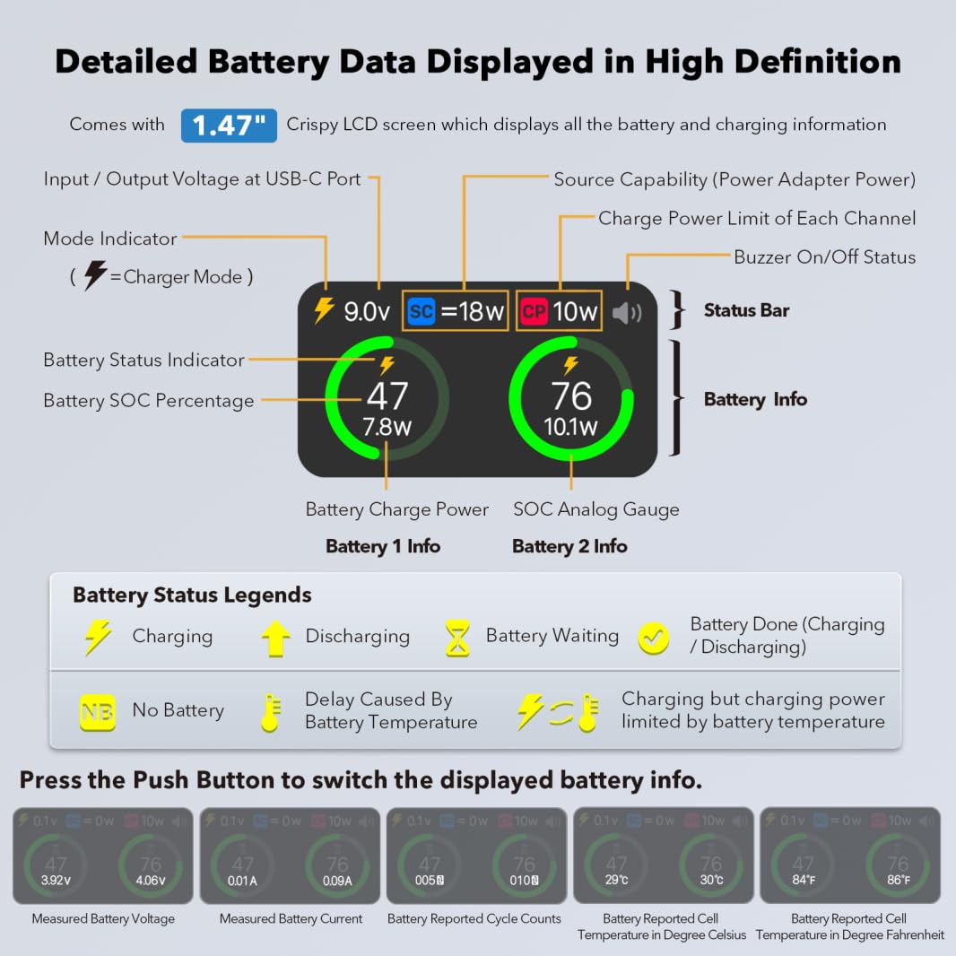 Caja de Carga de Batería Portátil de Doble Ranura para Insta360 X6 Concentrador de Carga Inteligente con Pantalla LCD Estuche de Almacenamiento de Cargador de Batería Rápido de 27W，Black，Black