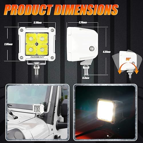 Miniatura 2 de Auxbeam Cápsulas LED de 3 pulgadas con 2 cubiertas ámbar, luces para todo terreno, barra de luz de conducción, luces auxiliares todoterreno con