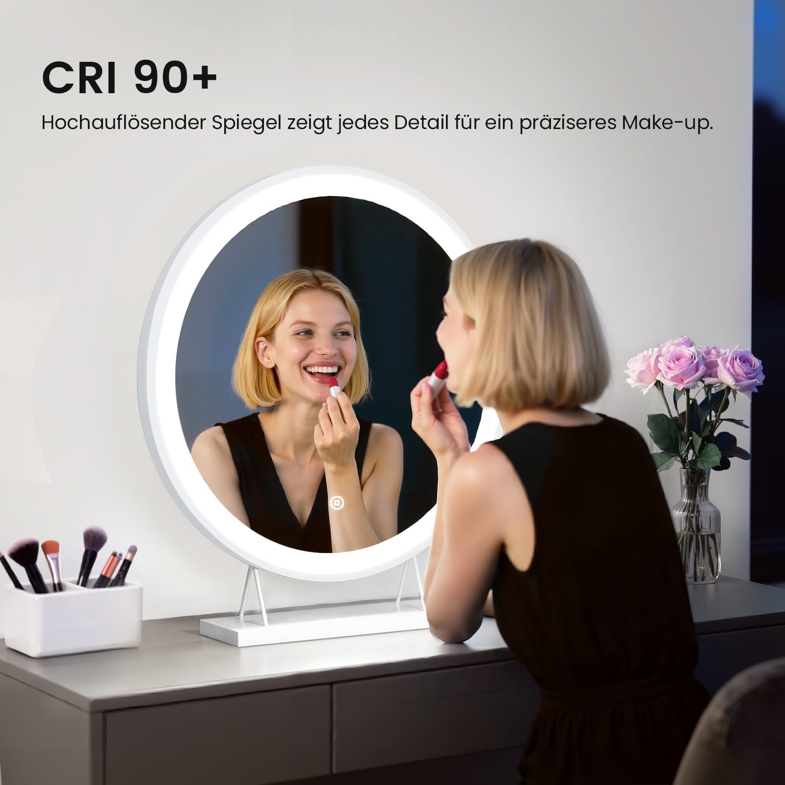 Heilmetz Schminkspiegel mit Beleuchtung Rund Φ48cm, LED Hollywood Spiegel mit Beleuchtung, Dimmbar 3 Lichtfarben, Touch Schalter, Makeup Kosmetikspiegel mit Licht - Weiß