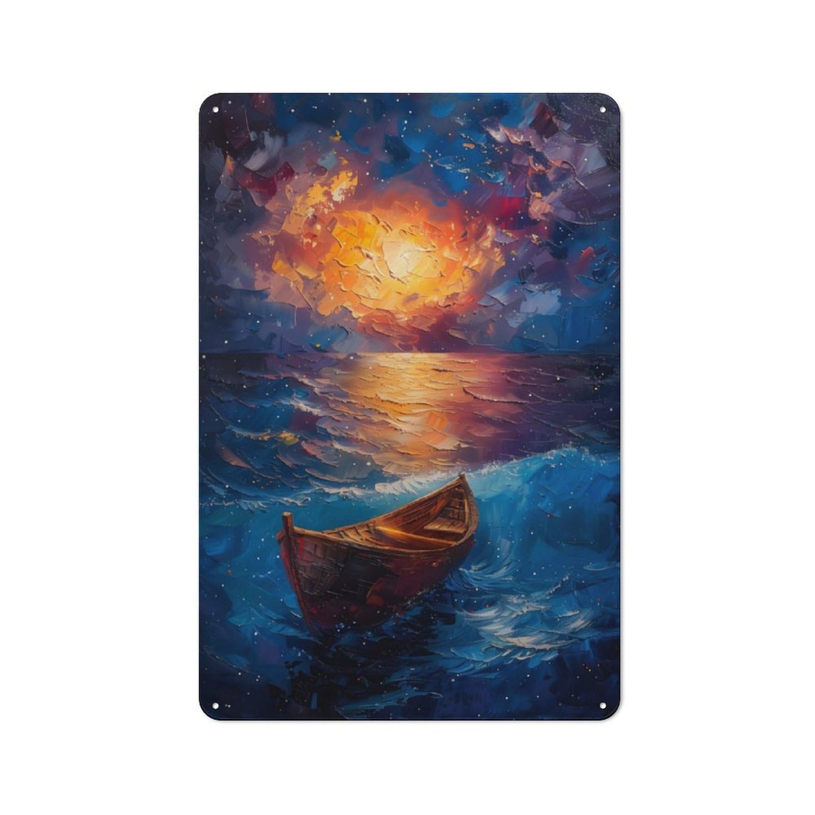 Junmoney Starry Night Boat Tin Wall Plaque 30X20cm With For Man Cave Or Games Room, For Updating Man Cave And Games Room After Moving