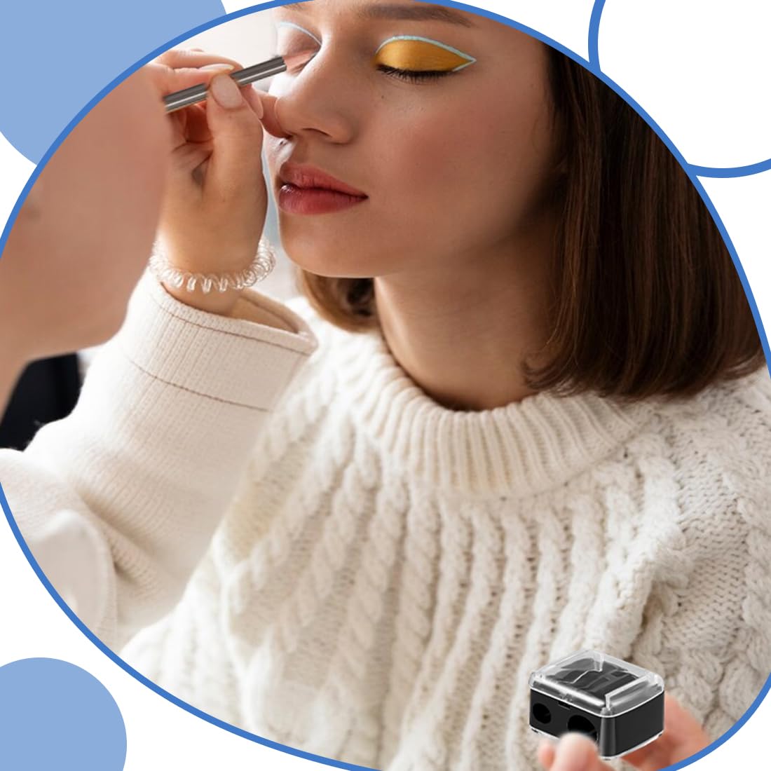 2 Pezzi Temperamatite di Bellezza, Temperino Matita Occhi, Temperino Doppio per Matite Cosmetiche, Temperamatite Trucco, Temperino Trucco, Nero+Beige