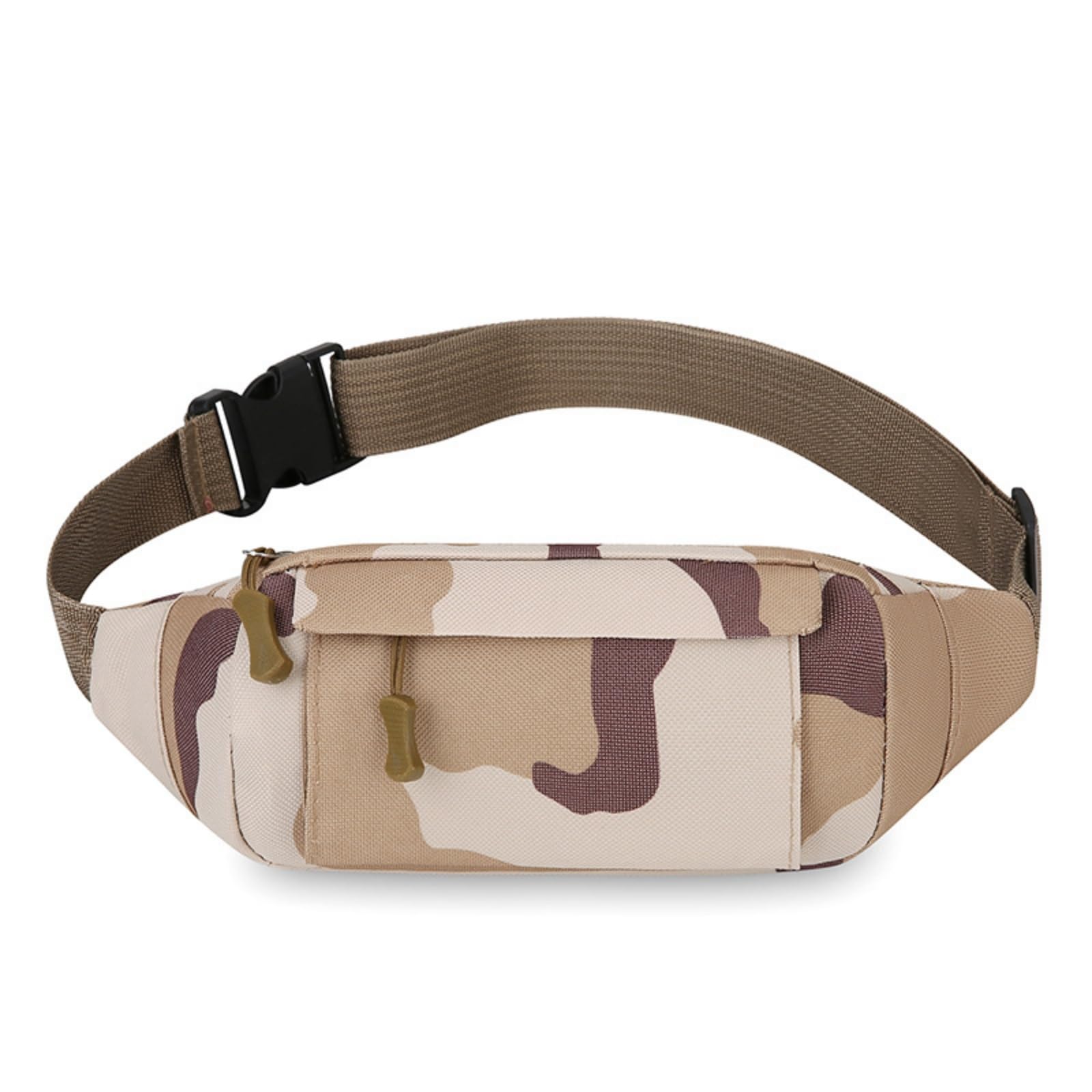 Hixingo Bum Bag for Men Women Waterproof, Bumbag Large with Zipper Lightweight Waist Pack with Adjustable Belt for Sports Running Hiking Walking Travel (Khaki Camouflage,30x10x3cm)