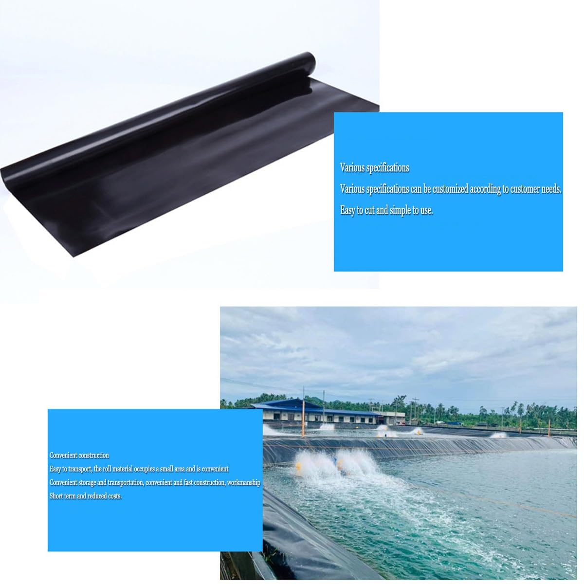Revestimiento flexible de polietileno de alta densidad para estanques, membrana impermeable de 0,12 mm de grosor, para estanques, cascadas y agricultura, fácil de instalar, disponible en tamaños de 5