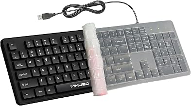 Wired Keyboard Full Size with Dust Cover - Black Laser-Etched Keys(Do not Fade) USB Office Keyboard for Windows PC, Integrated Bracket Sturdy Spill-Resistant Design for Home & Business