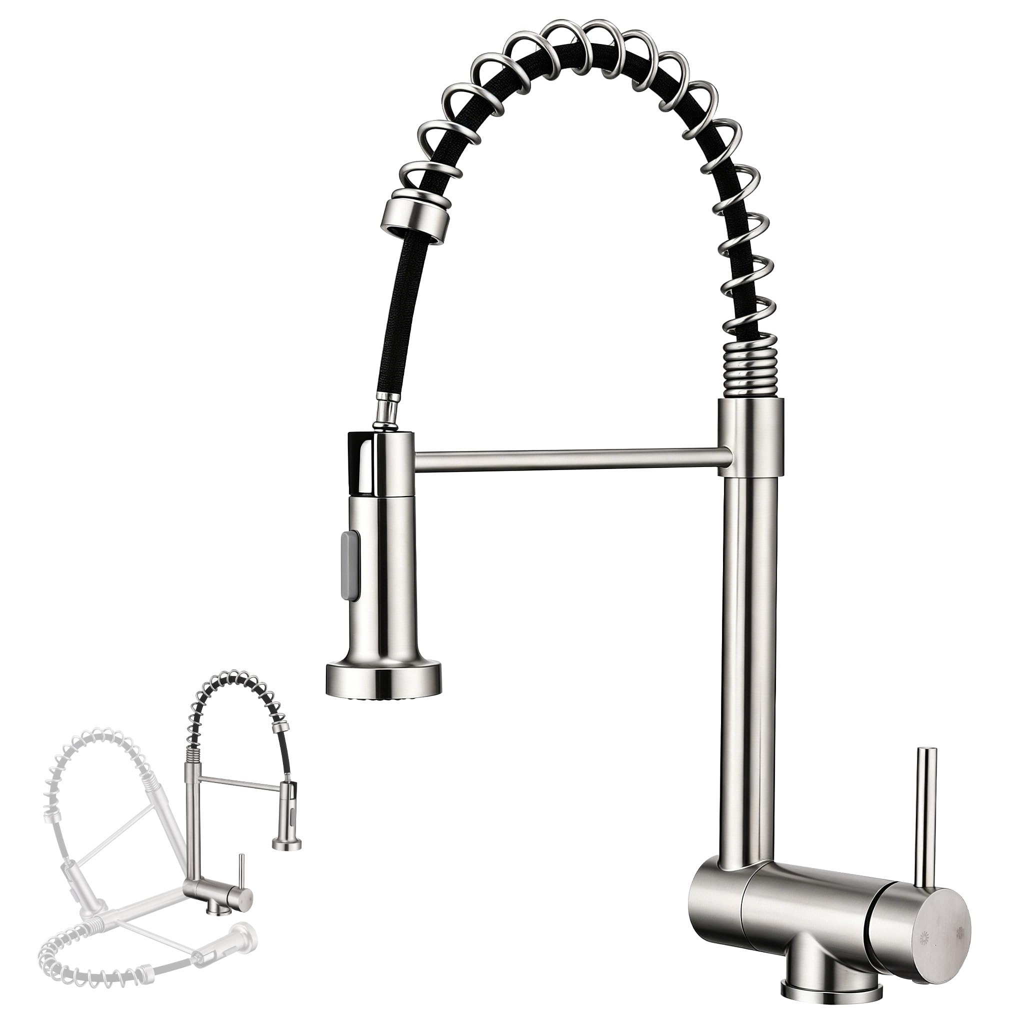 HOMELODY Wasserhahn Küche Edelstahl Ausziehbar für Vorfenster | 2 Strahlarten Brause, 360° drehbar, Spiralfeder-Design für die Spüle am Fenster, Hochdruck