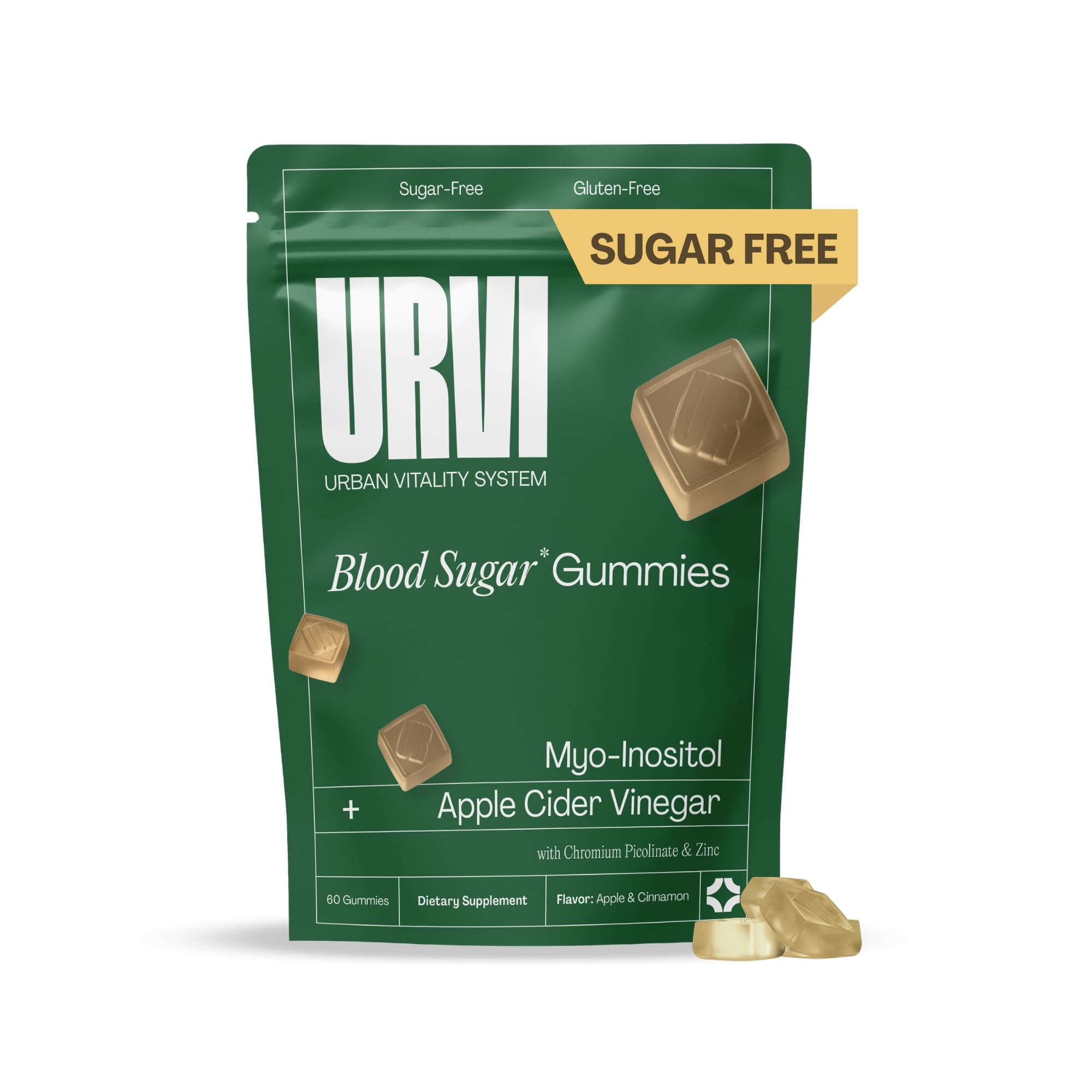 URVI® Myo-Inositol and Apple Cider Vinegar Gummies with Chromium and Zinc, Apple Cinnamon 60 Chews 60 Count (Pack of 1)