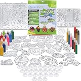 EPIQUEONE Paint Your Own Suncatchers Kit for Kids – Colorful DIY Stained Glass Window Kit – Arts and Crafts Activity – Includes 28 Pre-Made Suncatchers, Suction Cups, Paint and Glitter Glue