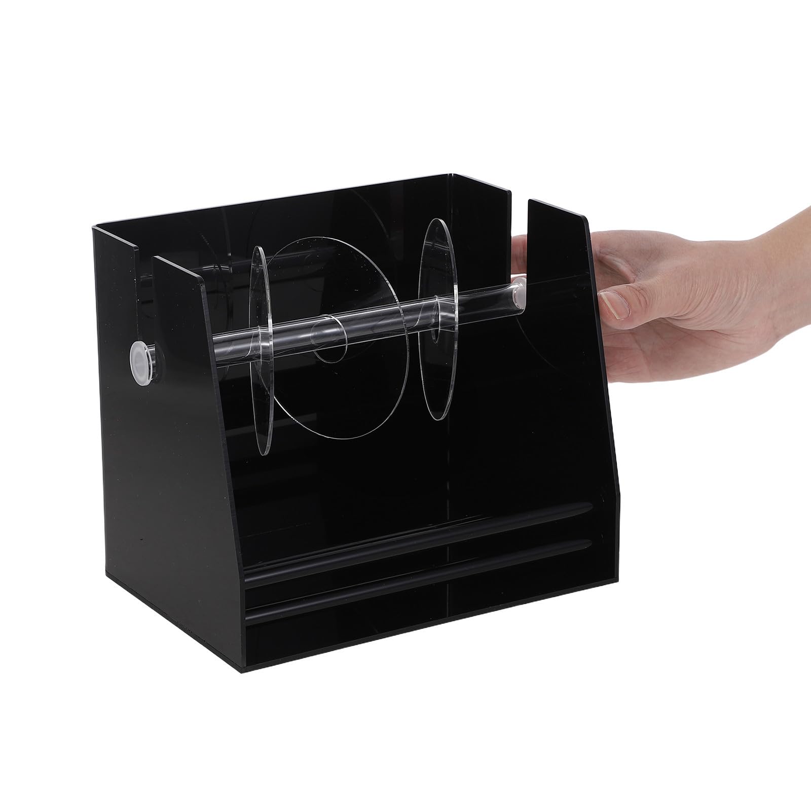 PACKOVE Distributeur de Rouleaux D'étiquettes Noir en Acrylique Porte-étiquettes Facile à Assembler, pour Bureaux Scolaires et Salles de Courrier
