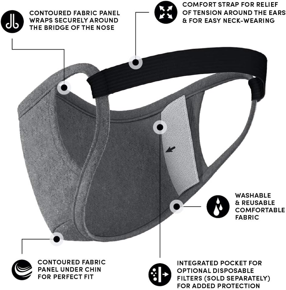 Safe+Mate x Case-Mate - Cloth Face Mask (51 Pack) Washable & Reusable - Adult L/XL - Cotton - Includes Filters - Black/Navy/Gray