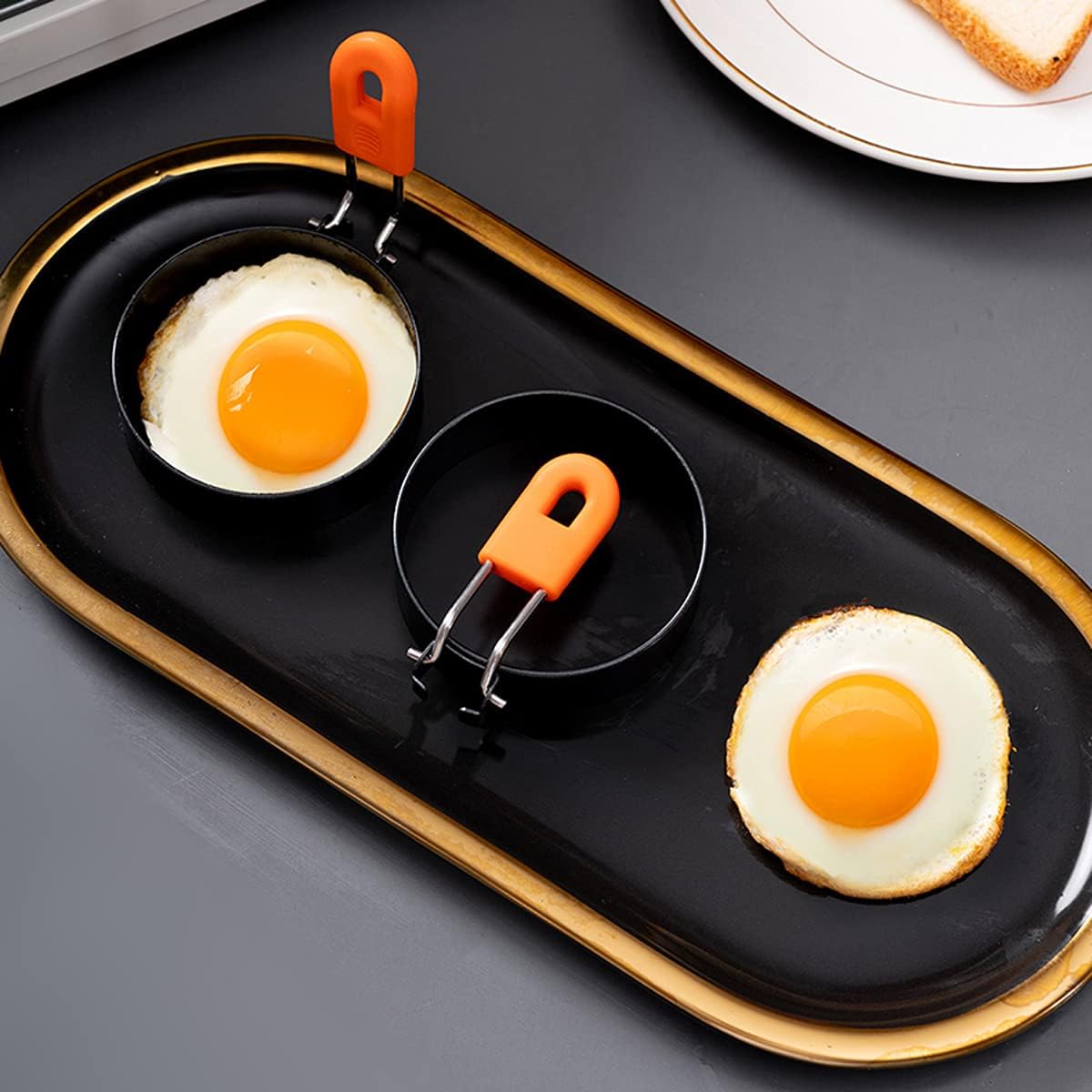 Egg Rings for Griddle 4 Pack Round Pancake Mold for Frying Eggs Stainless Steel Non Stick Mold Shaper Circles with Anti-Scald Handle and Oil Brush