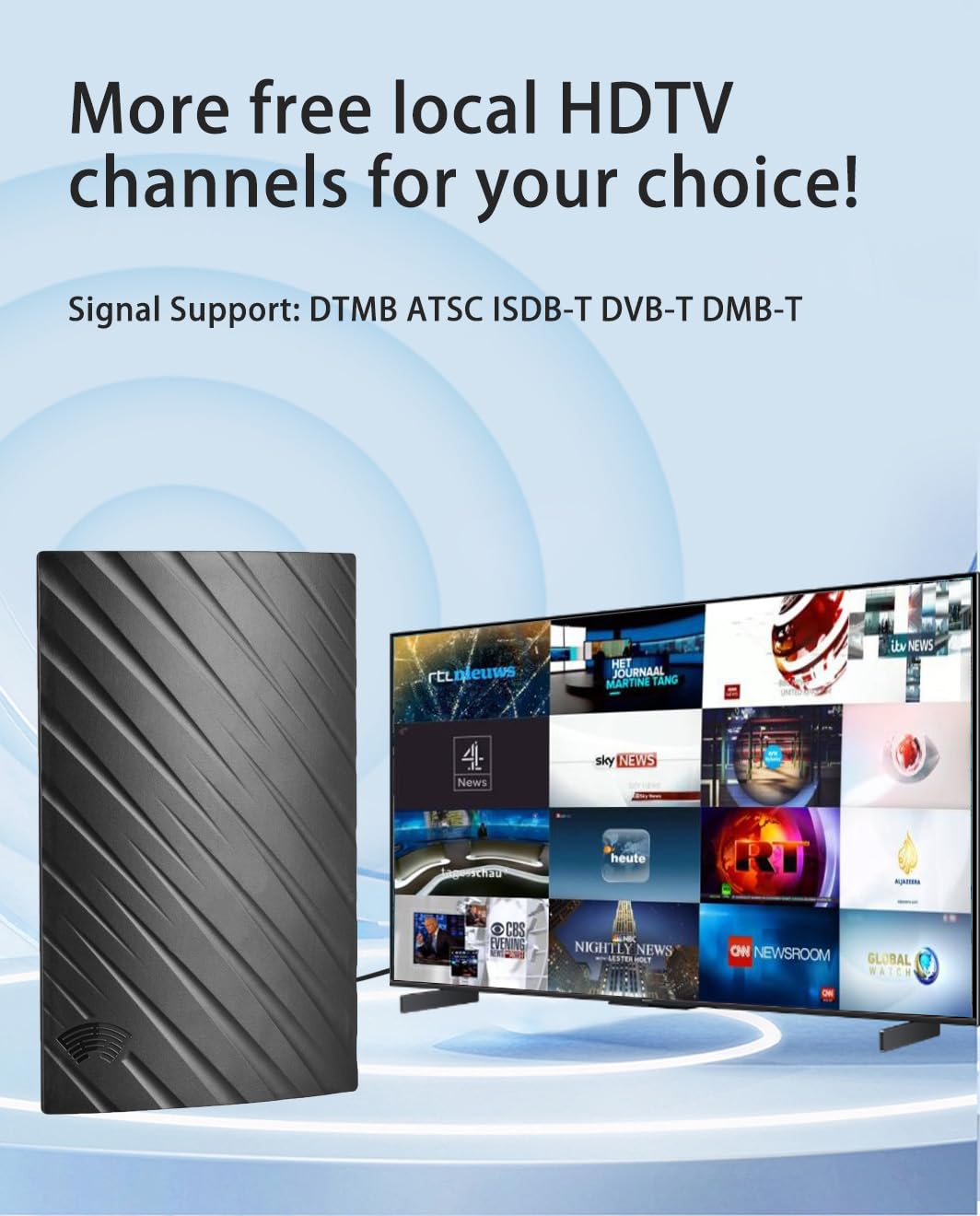 Vecys Antena de TV para Smart TV Antena de Digital Interior de 25dBi con Amplificador USB Antena DVB-T2 Doméstica de 500 Millas Soporte de Cable Coaxial RG174 5m/16.4ft Compatible con 4K 720p 1080p