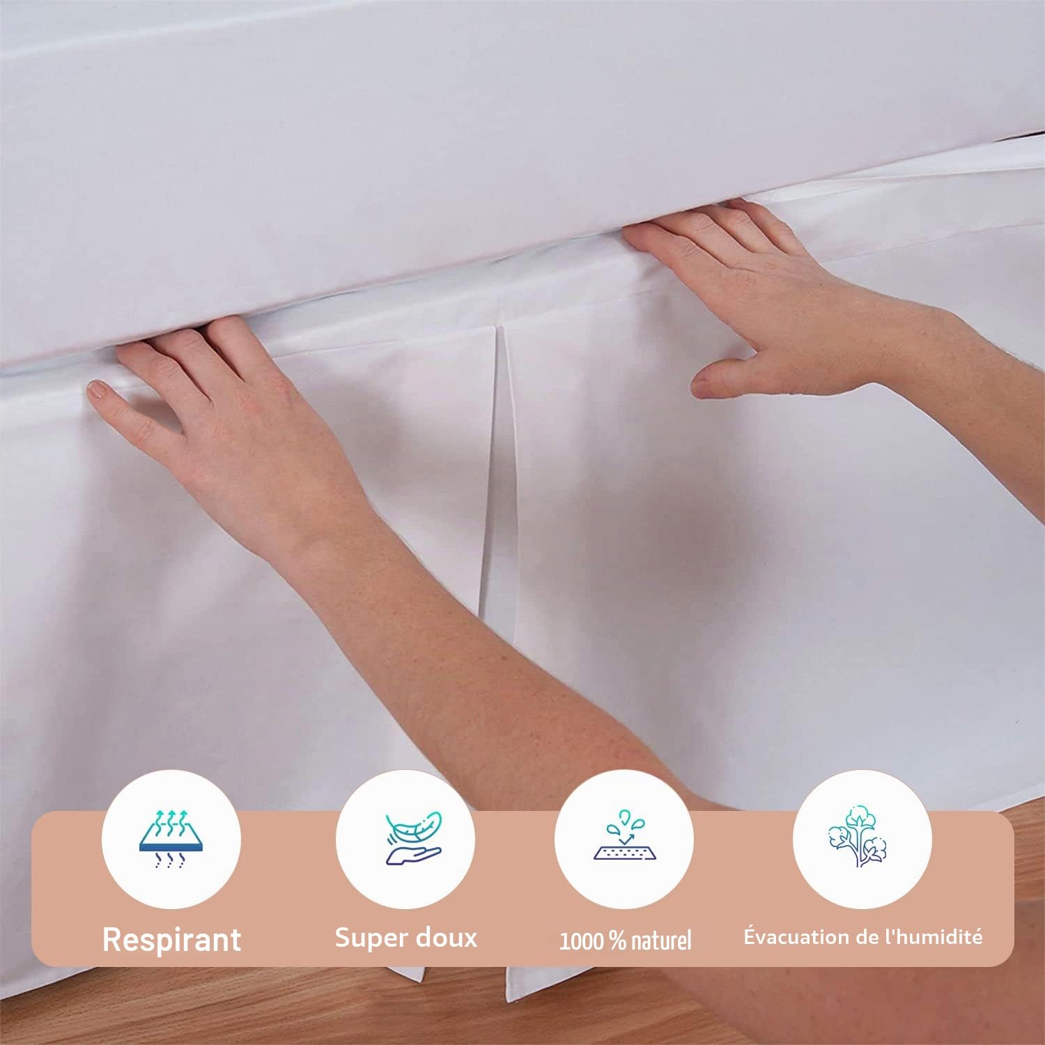 Cache-sommier pour lit super king size - 180 x 200 cm - 40,6 cm de hauteur - Facile à enrouler - Élastique - Doux - 100 % coton - Convient sous le matelas et jusqu'au sol - Blanc