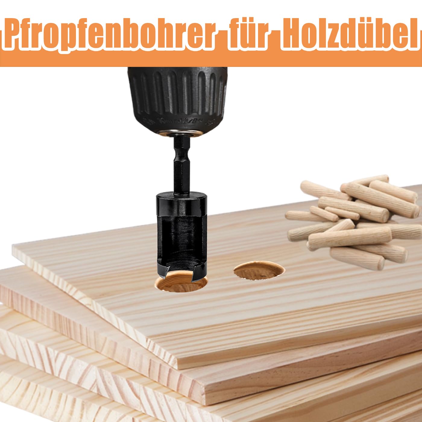 Yakamoz Holzdübelschneider-Set 8-teilig – 1/4 Zoll Sechskantschaft, Größen 0,6-1,6 Cm