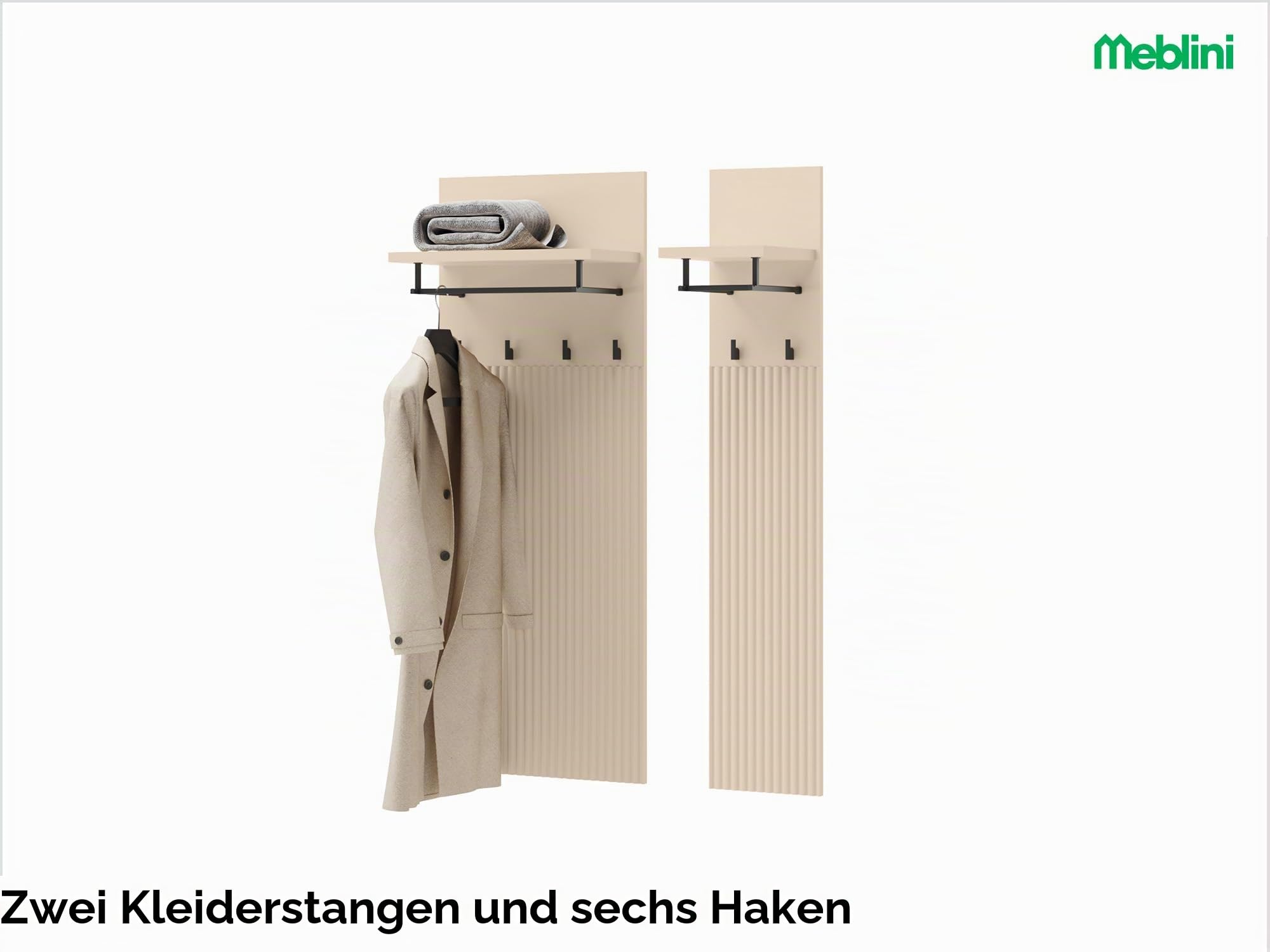 MEBLINI Garderobe Flur Möbel Set mit LED - Garderobenschrank Flur mit Spiegel - Garderobe Schrank - Flurgarderobe - Flurschrank hoch - Trend - Beige/Schwarz