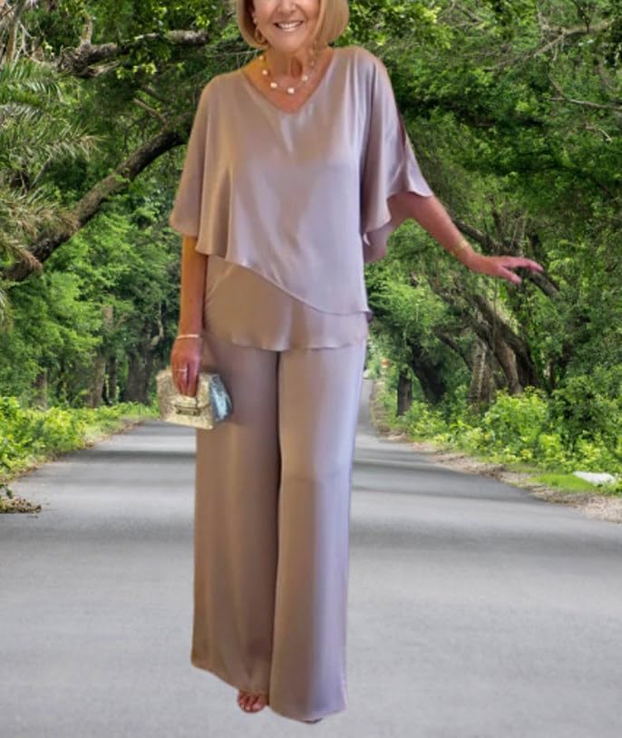 Womens Dressy Pants Suit Set Casual Loose Fit Flowy Summer Short Sleeve Two Piece Set Outfits Wedding