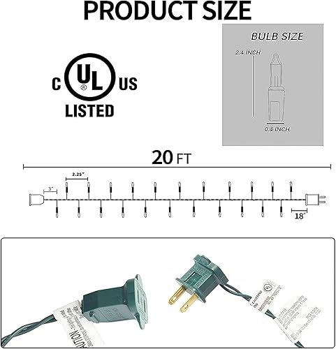 Miniatura 2 de TW SHINE Luces de Navidad azules, 20 pies, 100 unidades, luces incandescentes de Navidad, decoraciones navideñas impermeables para exteriores,