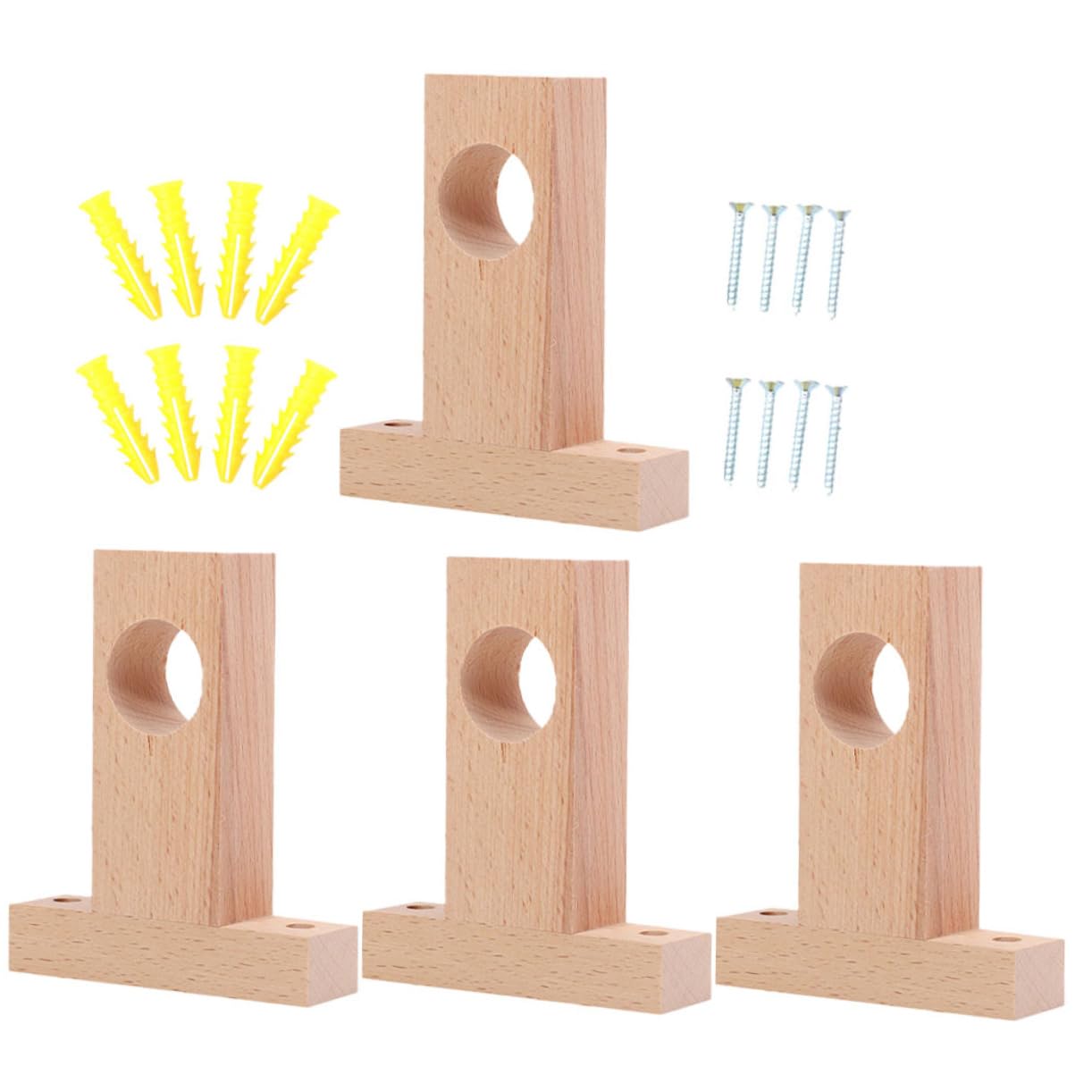 Supporti per Bastone in Legno Beige 4 Pezzi, Staffa Resistente e Pesante per Bastoni Tende, Adatti per Casa e Dormitorio