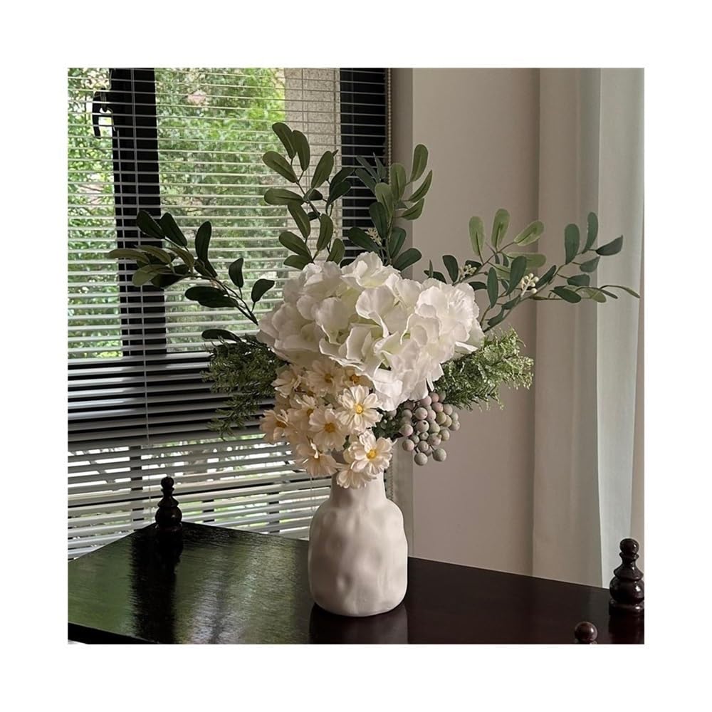 Gv8pA5fj7b Ready Arranged Flowers in Vase Flower Bouquet with Vase Hydrangea Greenery Simulation Flowers Silk Desktop Living Room Dining Table