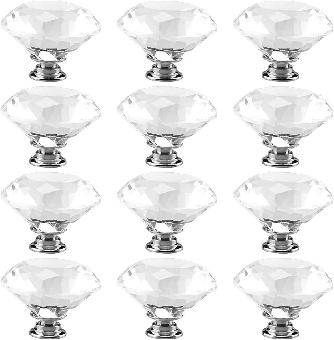 Enenes Crystal Drawer Knobs 10 Pcs Diamond Shape Drawer Door 30mm