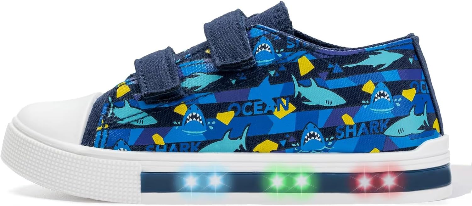 EUXTERPA Toddler Light Up Sneakers Kids Casual Canvas Shoes with Adjustable Strap for Girls Boys