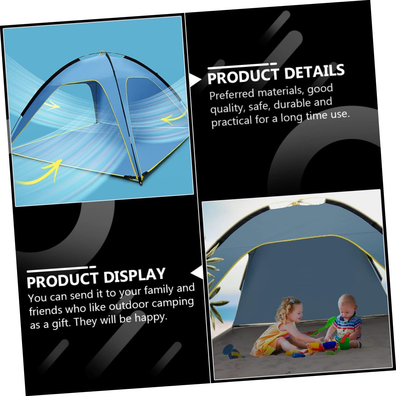 POPETPOP 1pc Outdoor Beach Camping Tent Spacious Sided Ventilated Canopy Shelter for Family Picnic Hiking and Travel Quick Setup Lightweight and Polyester Removable Groundsheet Upgraded