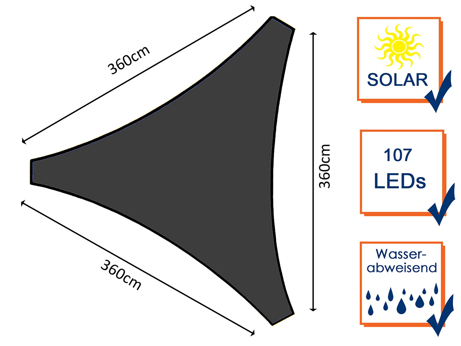 Solar Anthrazit dźwiękowy z 107 diodami LED, 360 x 360 x 360 cm, wodoszczelny, ze zbiornikiem Ösen