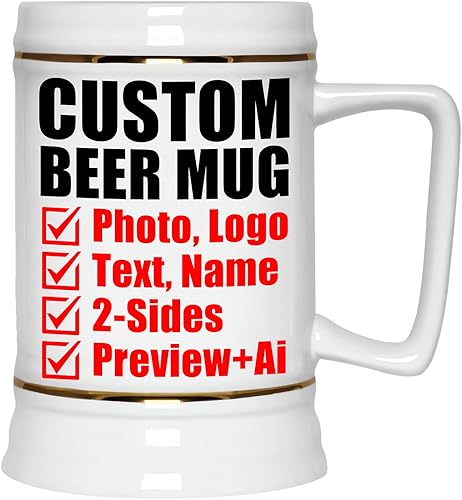 Miniatura 1 de Taza de cerveza personalizada para añadir foto, texto, imagen, logotipo, imagen, 22 onzas, taza de cerámica personalizada con asa, regalos para