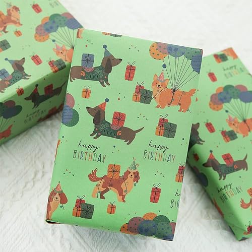 Miniatura 4 de Apol Papel de regalo de feliz cumpleaños para perro papel de regalo de cachorro verde 4 hojas plegadas papel de regalo de estraza para niños niñas