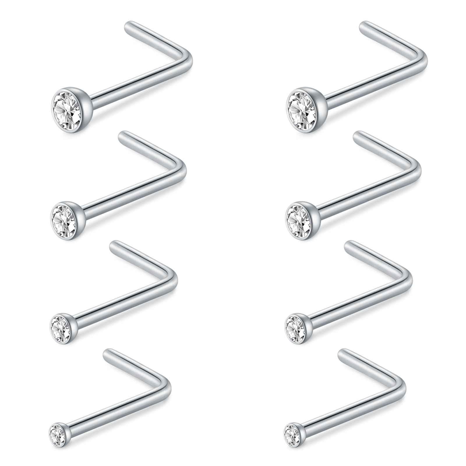 AceFun Nose Studs, L Shaped Stainless Steel Diamond Small Nose Rings for Women and Men — view 8
