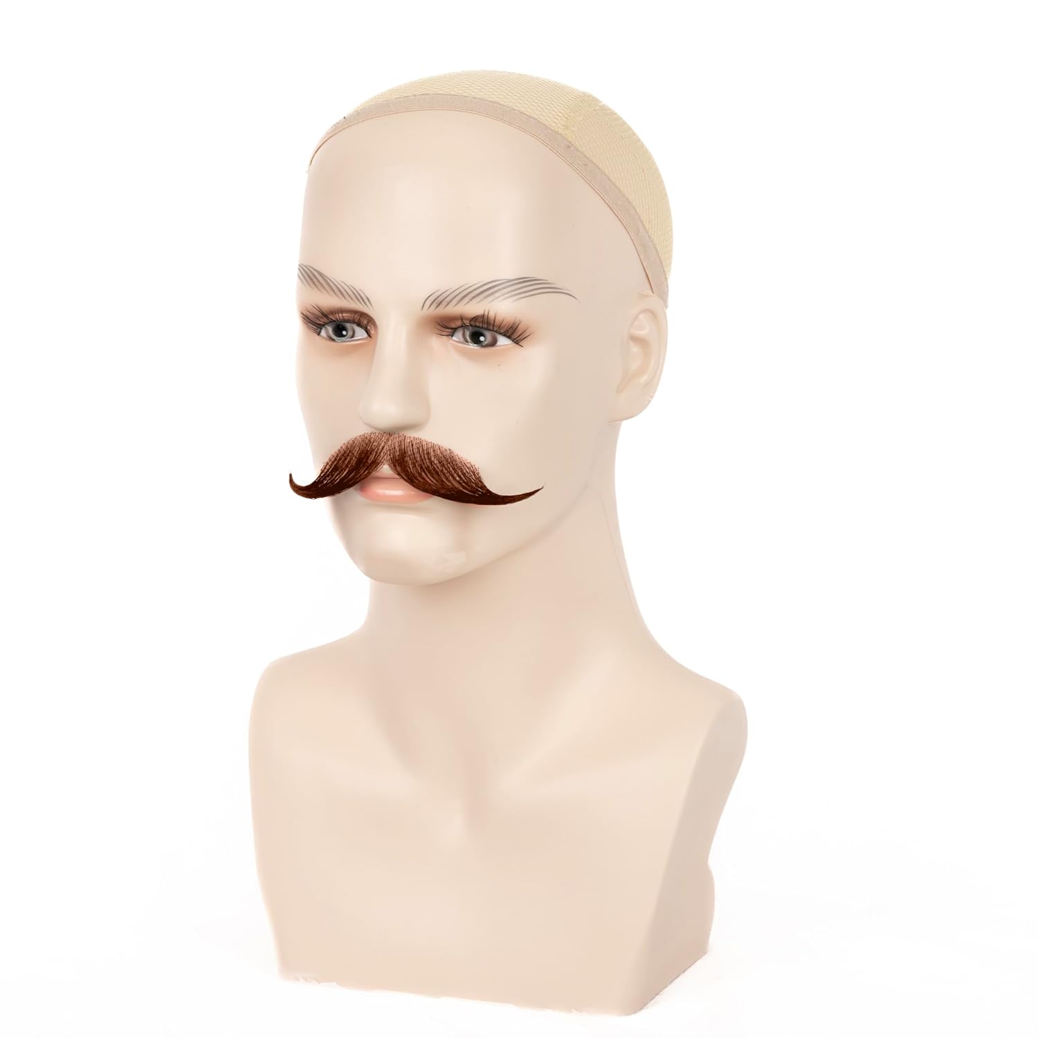 Human Hair Fake Mustache for Men Realistic Fake Beard and Mustache Reusable Costume Beard Brown False Facial Hair Full Hand-Tied Lace Beards for Halloween Cosplay Costume Party