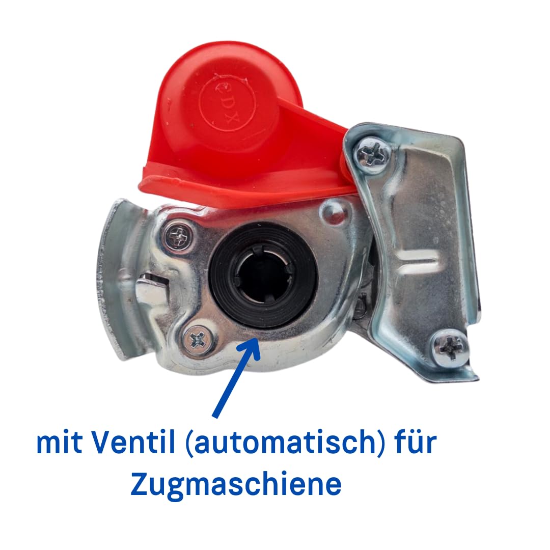 Testina frizione M22 con valvola, rosso-giallo, set idraulico, doppia linea con valvola, aria compressa, filettatura di collegamento M22 x 1,5, scorte per trattore, rimorchi, camion, veicoli